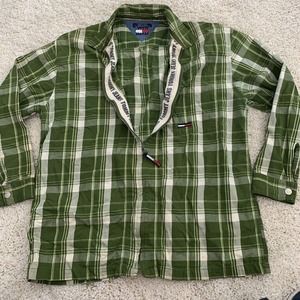 Vintage Tommy Hilfiger Tommy Jeans XL Full Zip Shirt Spell Out Green Plaid Y2K